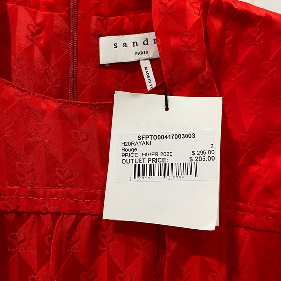 Sandro Tie Neck Satin Jacquard Blouse - Picture 4 of 7